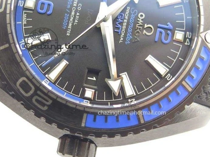 0428 Unique Planet Ocean 45mm Real Ceramic Blue BP-Maker Best Edition Black Dial On Nylon Rubber Strap A 8184